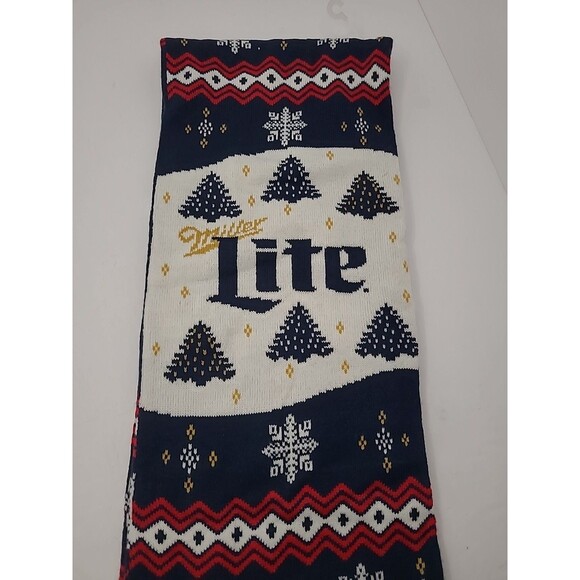 Miller Lite Beer Knit Holiday Scarf Ugly Christmas Sweater Theme w/ Reindeer - Picture 6 of 11